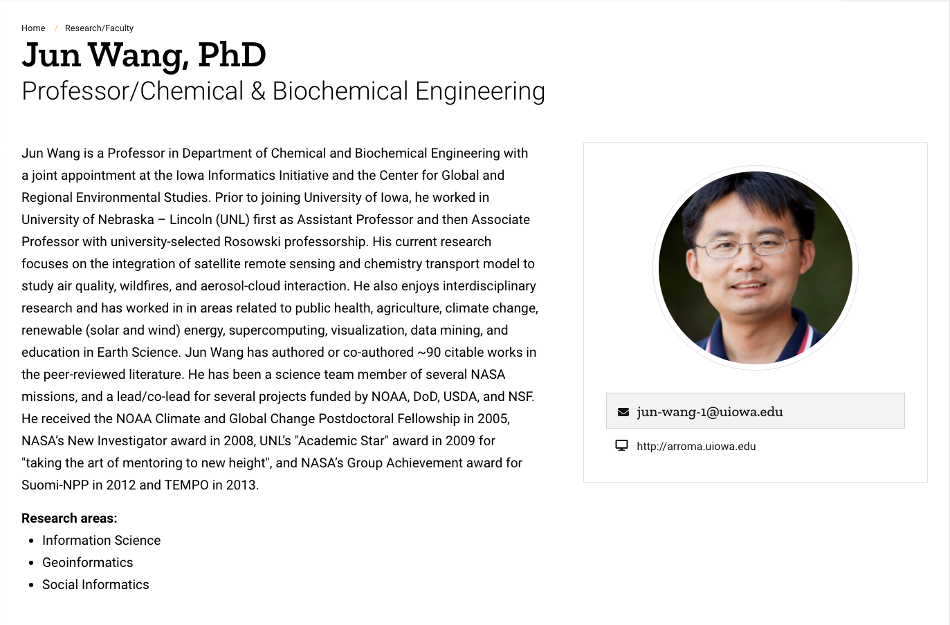 Jun Wang, PhD updated profile page on Informatics website