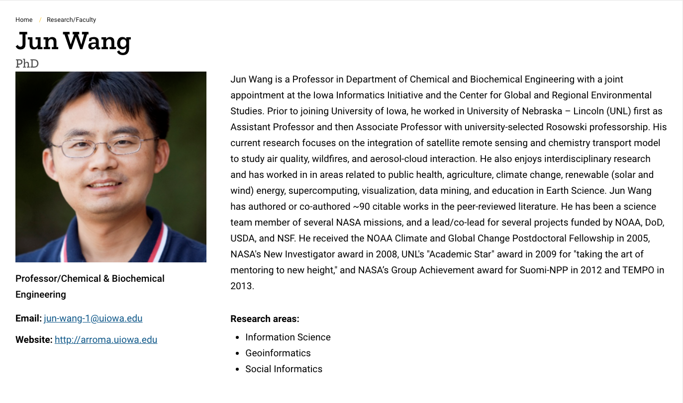 Jun Wang, PhD current profile page on Informatics website