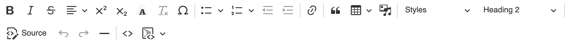 WYSIWYG editor toolbar